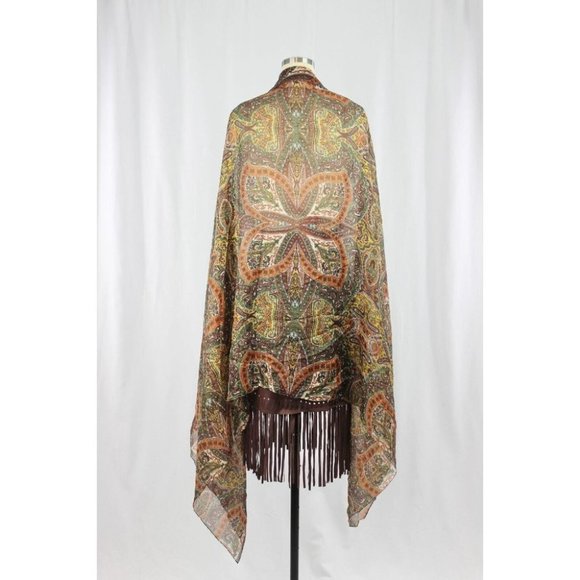 ANTIBES BLANC Brown Floral Paisley Silk Chiffon Large Shawl Scarf - Picture 4 of 10